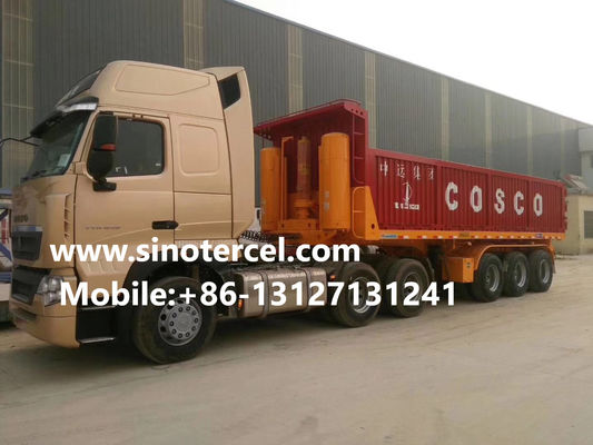 OEM स्टील टिलर सेमी ट्रेलर आईएसओ एसजीएस हाइड्रोलिक सिस्टम के साथ 30-50 टन लाल